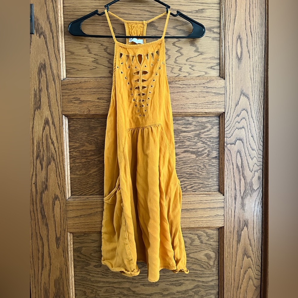 Honey Punch mustard cutout swing dress